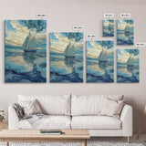 Sailboat Painting, nautical decor, coastal wall art, blue and green wall art, ocean painting, framed canvas print, living room art
