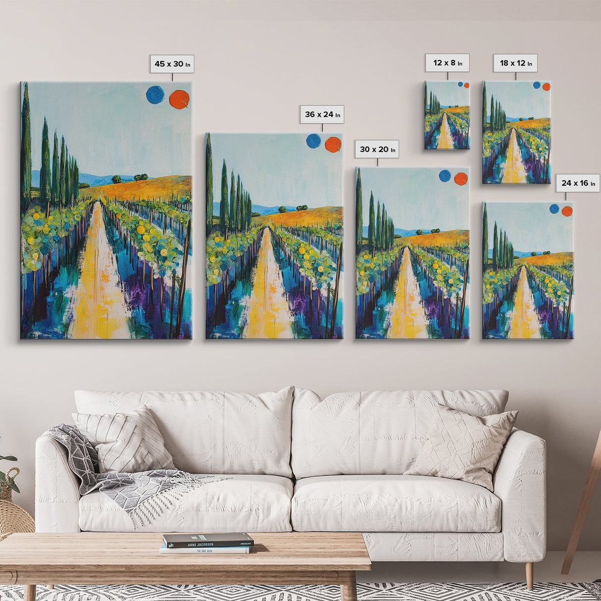 Vineyard Path, Tuscany painting, landscape painting, farmhouse art, rustic decor, above couch art, framed canvas print, wall art