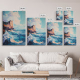 Coastal Cliffs, Seascape Painting, Ocean Waves, Canvas Print, Nautical Wall Art, Coastal Decor, Beach Art, Living Room Art