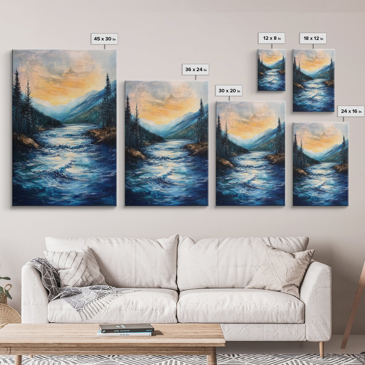 Mountain Stream, Nature Painting, Canvas Print, Forest Art, Rustic Wall Art, Coastal Decor, Bedroom Art, Cabin Decor, Gift Idea