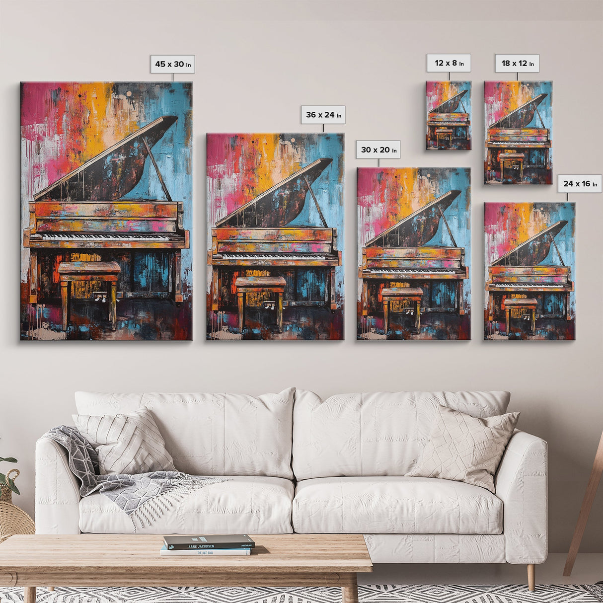 Abstract Piano Art, Music Wall Decor, Colorful Instrument Painting, Moody Art, Living Room Wall Art, Canvas Print, Gift Idea