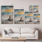 Zen Rock Stack Framed Canvas Print Coastal Wall Art, Beach Sunset Painting, Meditation Room Art, Tranquil Ocean Artwork, Boho Decor