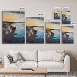 Dramatic Cliff Sunset Canvas Print Coastal Landscape Wall Art, Ocean Sunset Painting, Modern Beach Decor, Bedroom Aesthetic
