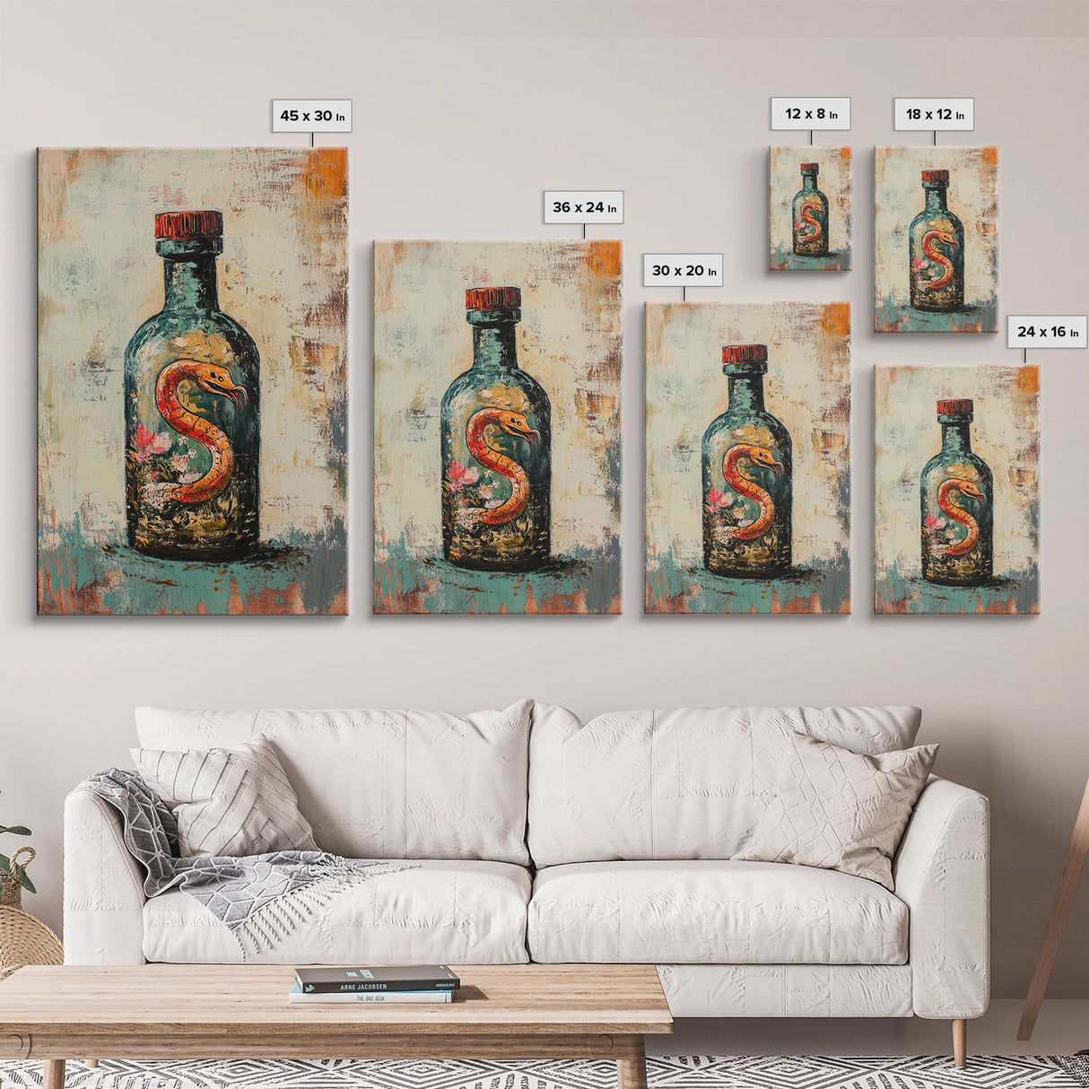 Snake in Bottle Canvas Print Dark Fantasy Art, Mysterious Wall Decor, Surrealism Artwork, Eclectic Home Decor, Gothic Wall Art