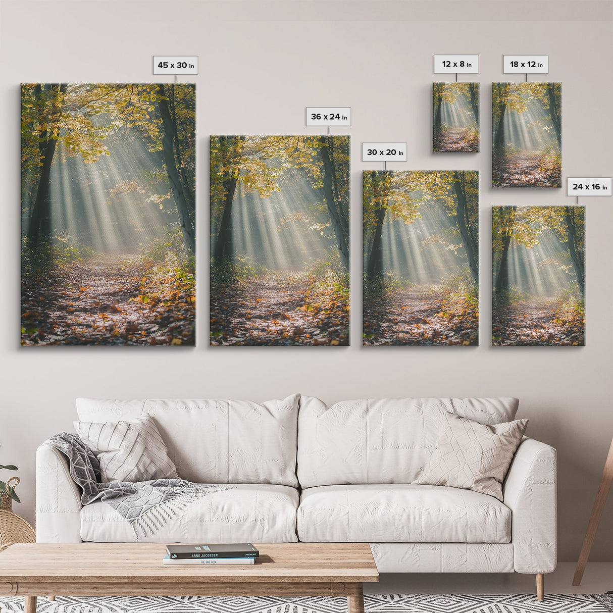 Sunlit Autumn Forest Path Canvas Print, Fall Wall Art, Nature Photography Print, Cozy Home Decor, Rustic Living Room Art, Cabin Wall Art