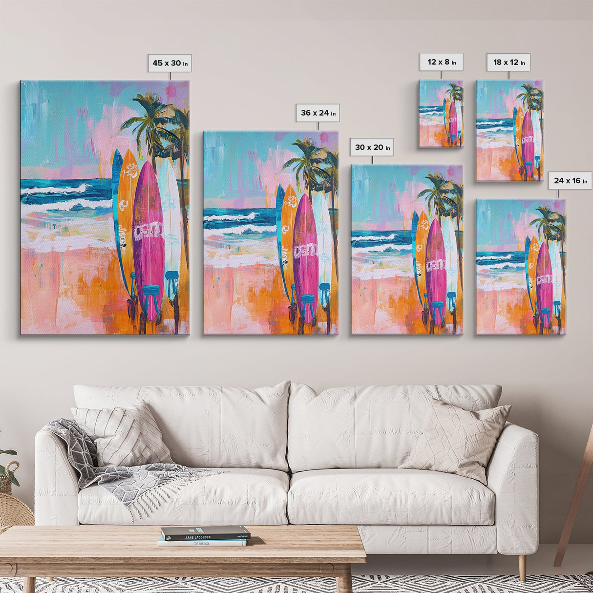 Surfboards Beach Canvas Print | Tropical Wall Art | Coastal Home Decor | Boho Surf Painting | Summer Vibes | Ocean Lovers Gift