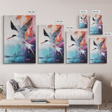 Soaring Bird Framed Canvas Print Coastal Wall Art, Seabird Painting, Ocean Blue Decor, Modern Minimalist Art, Vibrant Nature Artwork