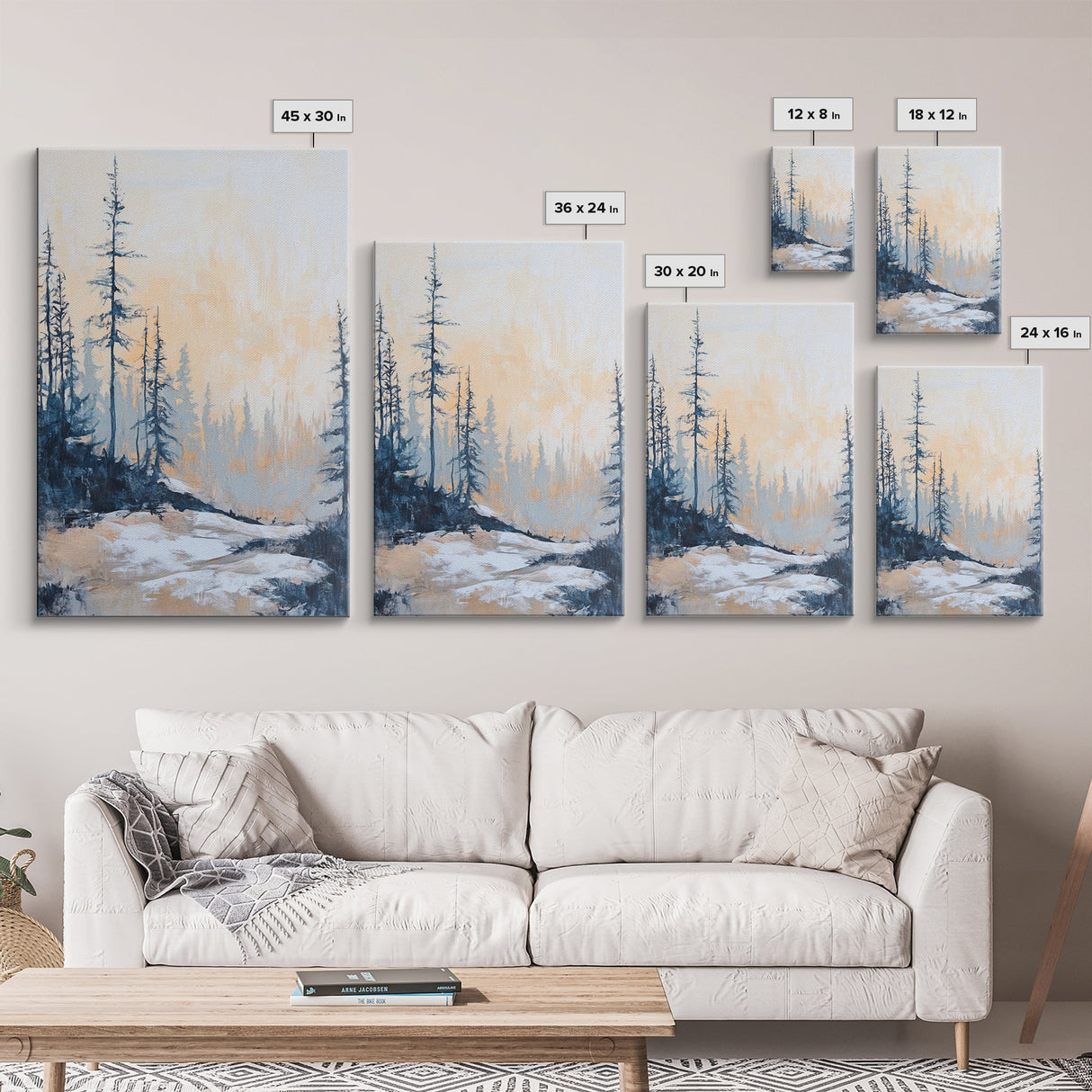 Misty Forest Framed Canvas Print Winter Landscape Wall Art, Nordic Minimalist Decor, Moody Nature Painting, Serene Living Room Artwork