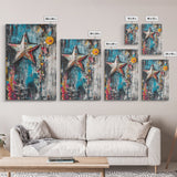 Metal Star Rustic Framed Canvas Print Patriotic Wall Art, Western Home Decor, Distressed Americana Artwork, Country Farmhouse Style