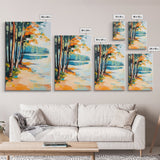 Lakeside Forest Art Framed Canvas Print Autumn Landscape Painting Serene Nature Wall Decor Warm Cozy Home Aesthetic Rustic Living Room