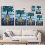 Tree With Golden Roots Canvas Print Surreal Nature Wall Art Abstract Landscape Painting Living Room Decor Earth Tones Artwork