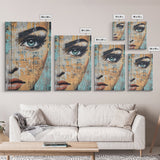 Blue Eye Portrait Canvas Print Realistic Face Painting Modern Wall Art Feminine Home Decor Urban Street Style Artwork Unique Gift