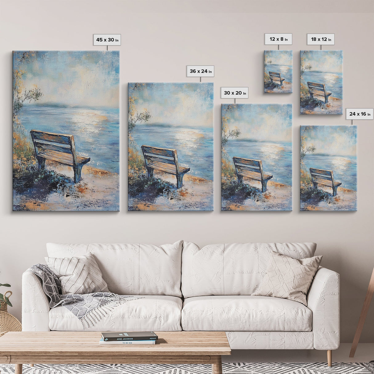 Serene Bench Canvas Print Lakeside Tranquility Peaceful Landscape Wall Art Cozy Home Decor Living Room Relaxation Gift