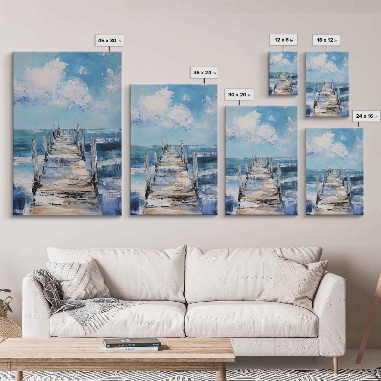 Wooden Pier Canvas Print Coastal Wall Art Beach House Decor Serene Ocean Painting Nautical Living Room Modern Home Gift