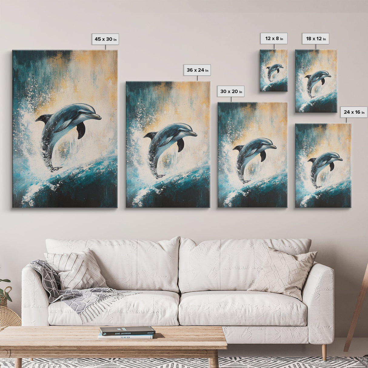 Jumping Dolphin, Dolphin Painting, Coastal Decor, Nautical Painting, Seascape Art, Ocean Art, Canvas Print, Gift Idea