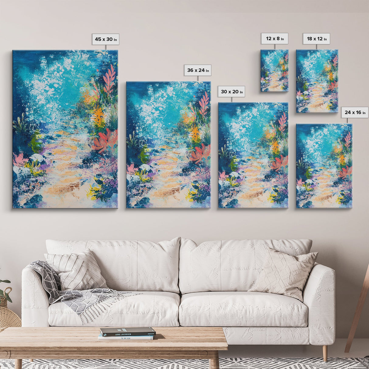 Underwater Fantasy Canvas Print Ocean Reef Wall Art, Abstract Sea Life Painting, Coastal Home Decor, Nautical Art, Beach House Decor
