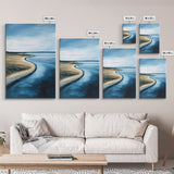 Serene Shoreline Framed Canvas Print Minimalist Coastal Landscape Wall Art, Beach Tranquility Painting, Nautical Home Decor