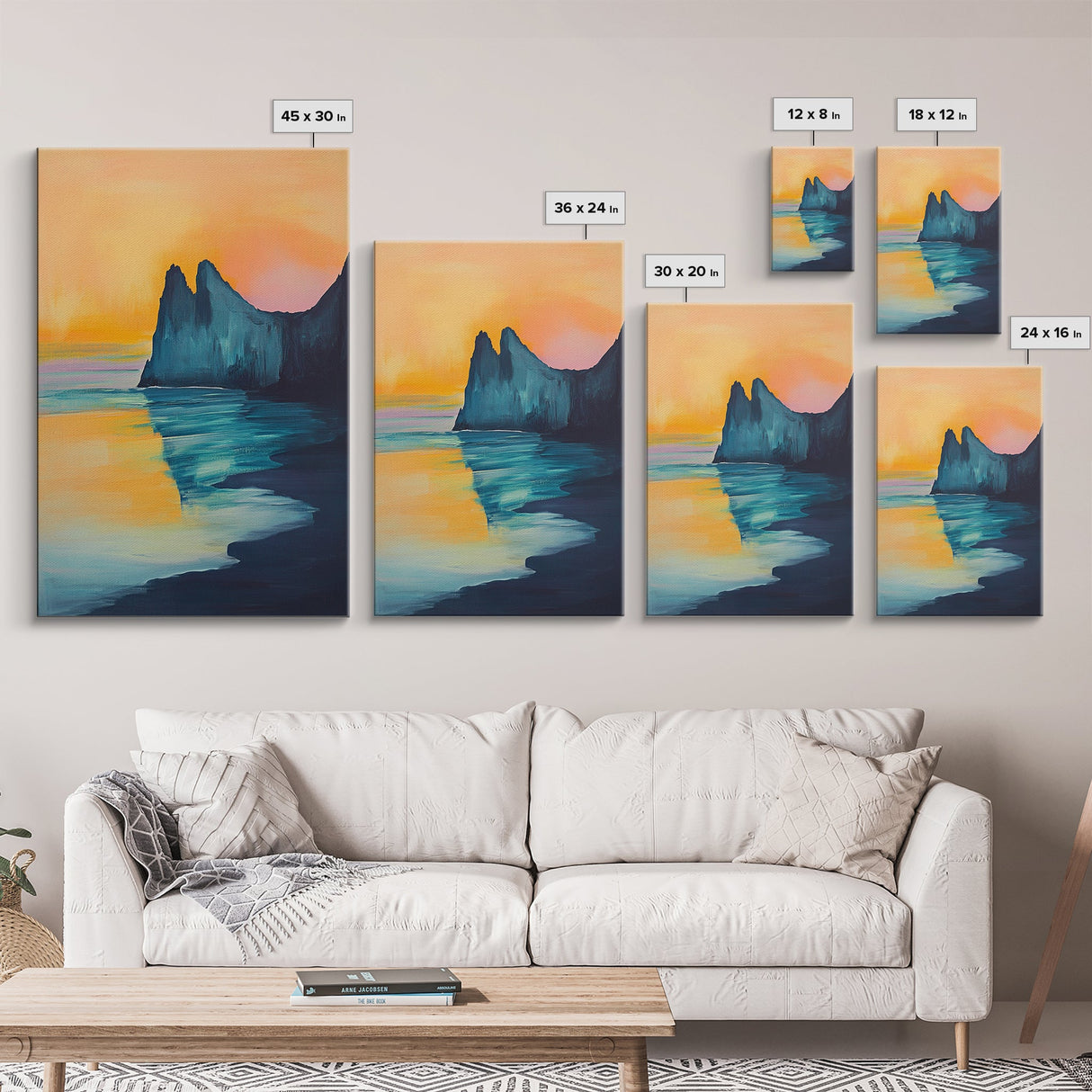 Sunset Cliff, Coastal Landscape Art, Seascape Painting, Ocean Wall Art, Living Room Art, Above Sofa Art, Framed Canvas Print