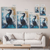 Blue Heron, bird art, rustic wall art, coastal landscape art, moody art, wildlife painting, Framed Canvas Print, nature-inspired decor