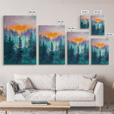 pine tree art, landscape painting, framed canvas print, mountain painting, forest at dusk painting, rustic wall art, gift idea