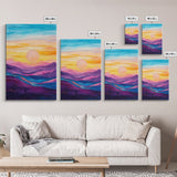 Sunset Horizon, Mountain Painting, Pink Orange Wall Art, Abstract Landscape Art, Canvas Print, Above Sofa Art, Bedroom Art