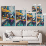 Market Boats, Coastal Decor, Nautical Painting, Vibrant Wall Art, Rustic Art, Canvas Print, Extra Wide Art, Living Room Art