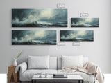 Stormy Ocean Waves Framed Canvas Print Dark Seascape Art, Moody Coastal Decor, Large Nautical Painting, Office or Living Room Art