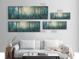 Enchanted Forest Glow Canvas Print Moody Woodland Art, Blue Green Nature Painting, Dreamy Landscape Decor, Large Living Room Artwork
