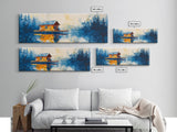Lake Cabin Reflection Canvas Print Rustic Lodge Wall Art Cozy Winter Artwork Warm Cabin Decor Large Framed Home Wall Art