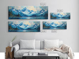 Mountain Lake Framed Canvas Print, Snowy Peak Nature Art, Adventure Home Decor, Alpine Forest Wall Art, Cabin Living Room Wall Decor