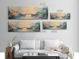Misty Bridge Framed Canvas Print, Dreamy Lake Landscape Wall Art, Autumn Home Decor, Romantic Nature Painting, Serene Wall Artwork