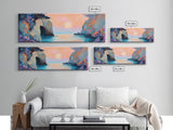 Romantic Sunset Bay Framed Canvas Print Coastal Landscape Wall Art Pastel Tones Boho Home Decor Bedroom Living Room Gift