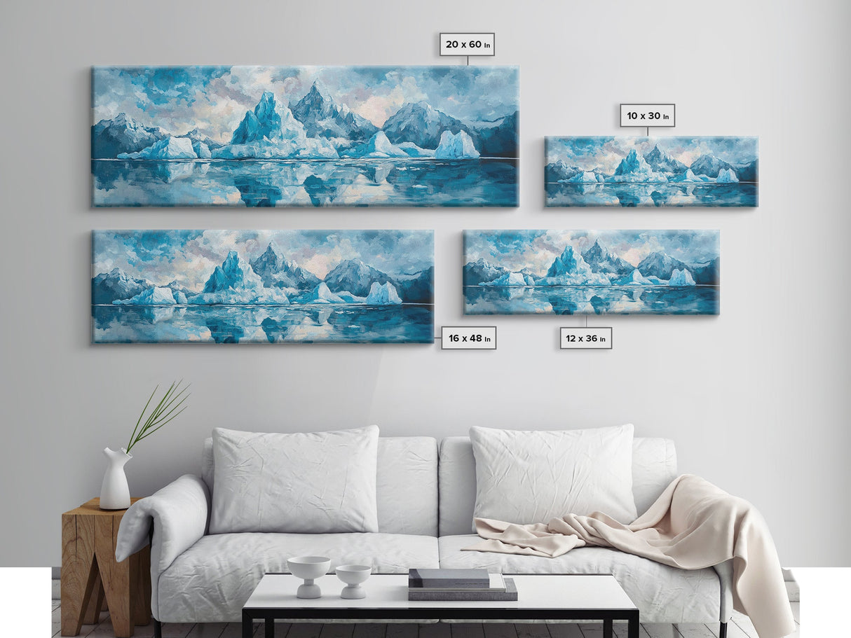 Iceberg Mountain Reflection Canvas Print, Arctic Nature Wall Art, Cool Blue Home Decor, Large Landscape Painting, Modern Office Art