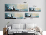Dramatic Ocean Waves Framed Canvas Print, Moody Seascape Wall Art, Stormy Coastal Painting, Nautical Home Decor, Minimalist Art