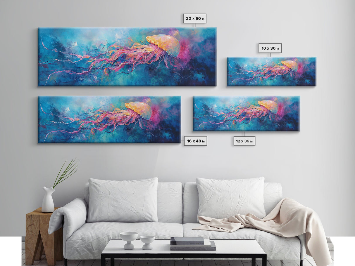 Jellyfish Underwater Fantasy Canvas Print, Vibrant Ocean Life Wall Art, Deep Sea Painting, Marine Bedroom Decor, Nature Lover Gift