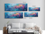 Jellyfish Underwater Fantasy Canvas Print, Vibrant Ocean Life Wall Art, Deep Sea Painting, Marine Bedroom Decor, Nature Lover Gift