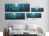 Moonlit Forest Wall Art, Mystical Woodland Painting, Dark Blue Nature Art, Enchanted Trees, Cozy Cabin Decor, Bedroom Wall Art