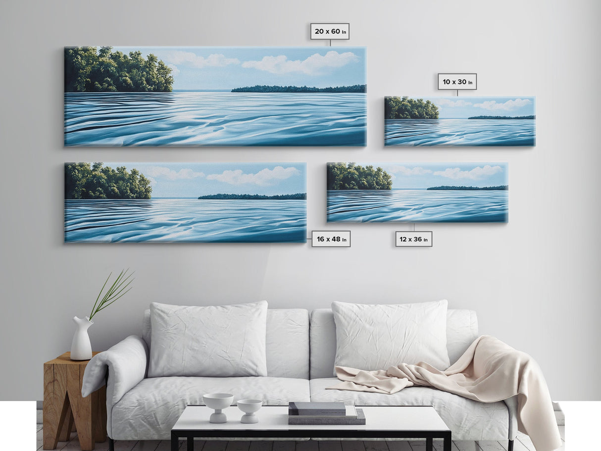 Tranquil Lake Scene, Peaceful Water Reflection Art, Minimalist Landscape, Blue Wall Art, Relaxing Office Decor, Large Wall Art