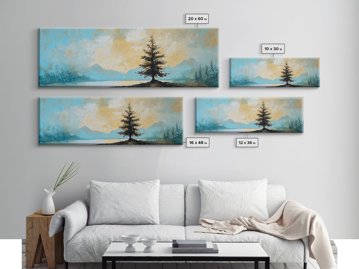 Lone Pine Tree Landscape, Minimalist Mountain Art, Tranquil Nature Scene, Rustic Cabin Wall Art, Modern Neutral Decor, Bedroom Art