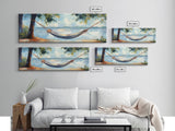 Relaxing Hammock Lake Scene, Tranquil Coastal Art, Serene Nature Painting, Boho Wall Decor, Minimalist Bedroom Art