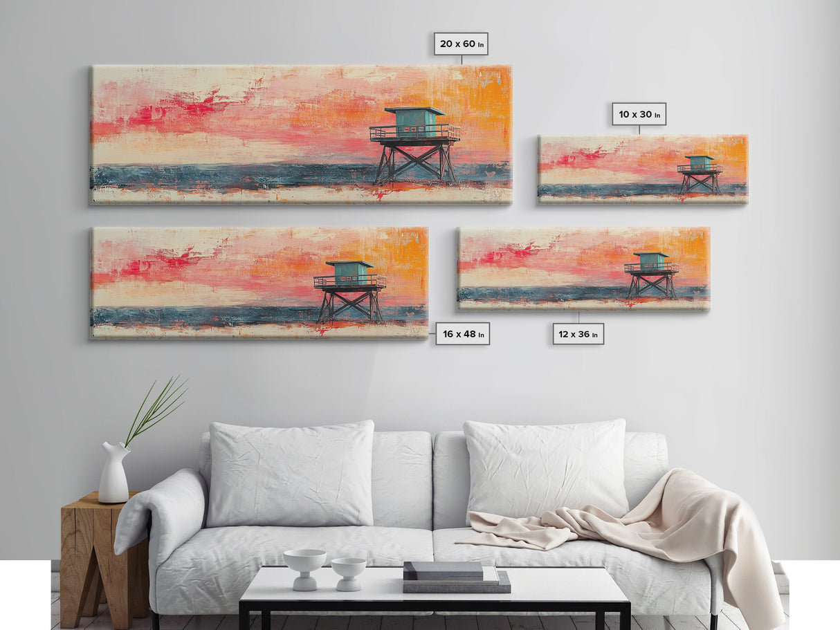 Lifeguard Tower Beach Art, Vibrant Coastal Sunset Painting, Colorful Ocean Wall Decor, Modern Beach House Art, Living Room Wall Art