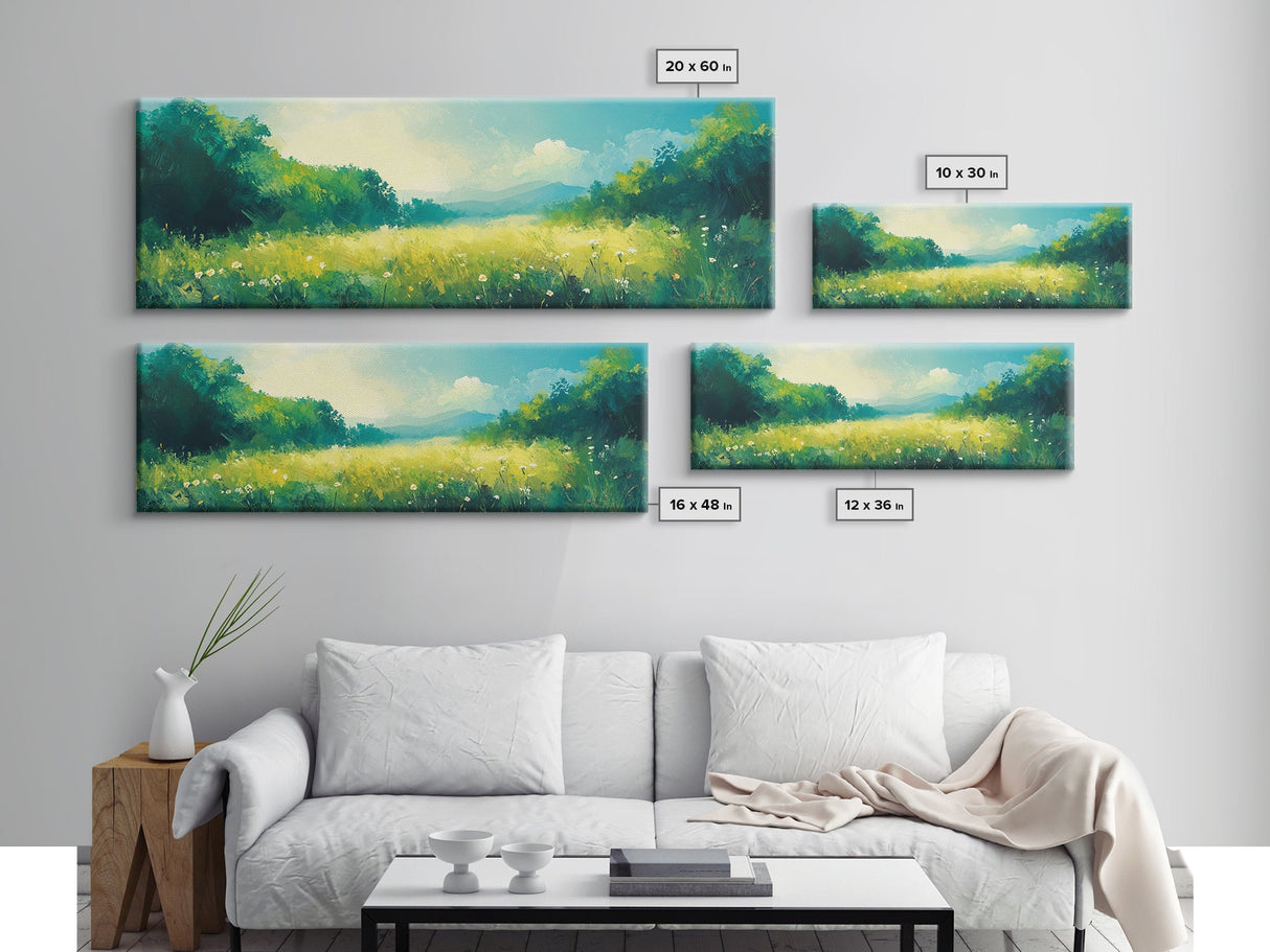 Serene Meadow Landscape Framed Canvas Print Nature Wall Art Impressionist Painting Summer Home Decor Bedroom or Office Wall Accent