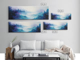 Ethereal Foggy Forest Framed Canvas Print - Mystical Landscape Wall Art, Blue and Purple Nature Decor, Living Room Art