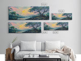 Sunset Over Rolling Hills Canvas Print - Impressionist Landscape Wall Art, Vibrant Sky Painting, Living Room Accent