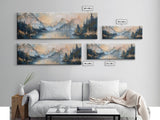 Mountain Lake Reflection Framed Canvas Print - Tranquil Nature Painting, Neutral Home Decor, Minimalist Landscape Wall Art