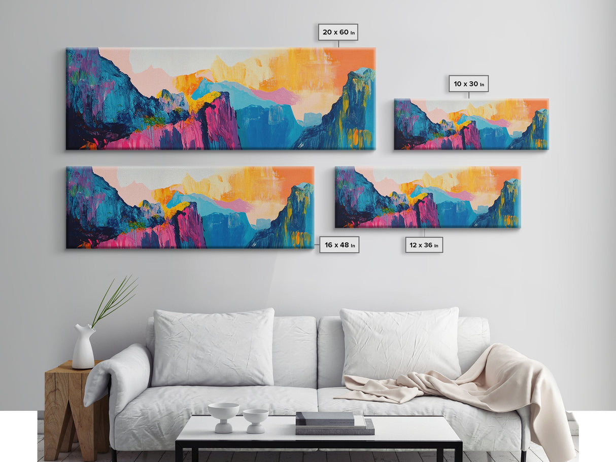 Colorful Mountain Reflections Canvas Print - Abstract Nature Wall Art, Vibrant Sunset Painting, Home Decor, Bold Artistic Statement