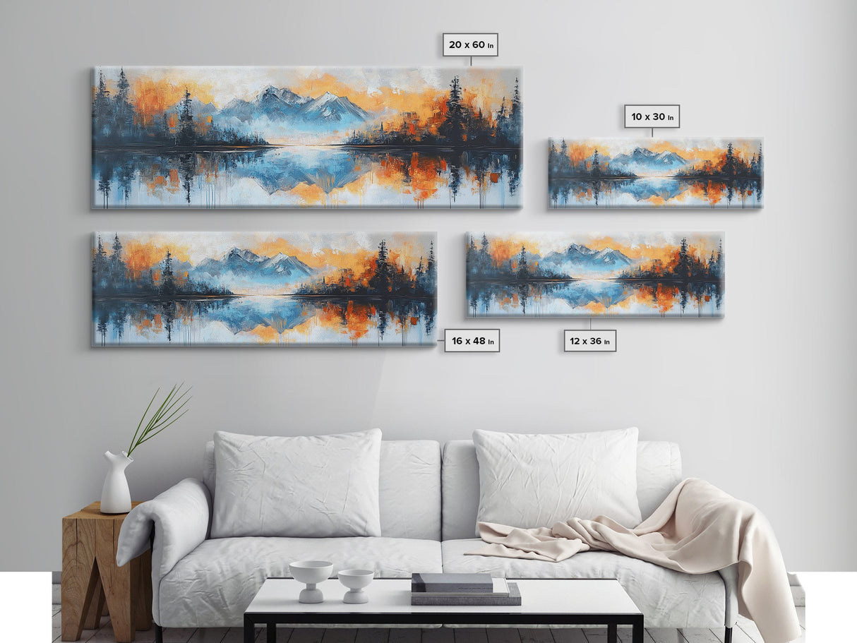 Reflective Lake Canvas Print Serene Mountain Art, Tranquil Water Painting, Fall Nature Wall Decor, Rustic Artwork, Large Wall Art