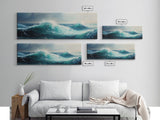 Stormy Sea Framed Canvas Print Dramatic Ocean Waves Painting, Moody Nautical Wall Art, Deep Blue Coastal Decor, Living Room Art