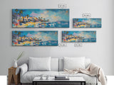 Tropical Beach Houses Framed Canvas Print Coastal Wall Art Vibrant Colorful Painting Modern Decor Large Art Living Room Office Art