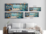 Oceanfront Cafe Scene Canvas Print Beach Bar Wall Art Coastal Decor Seaside Painting Rustic Art Dining Room Kitchen Living Room